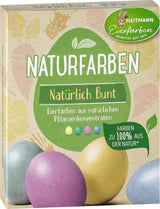 Heitmann Egg Dye Juego de tintes naturales, 3 tintes en polvo para huevos (amarillo, morado, gris azulado), hoja de pegatinas de papel de hierba
