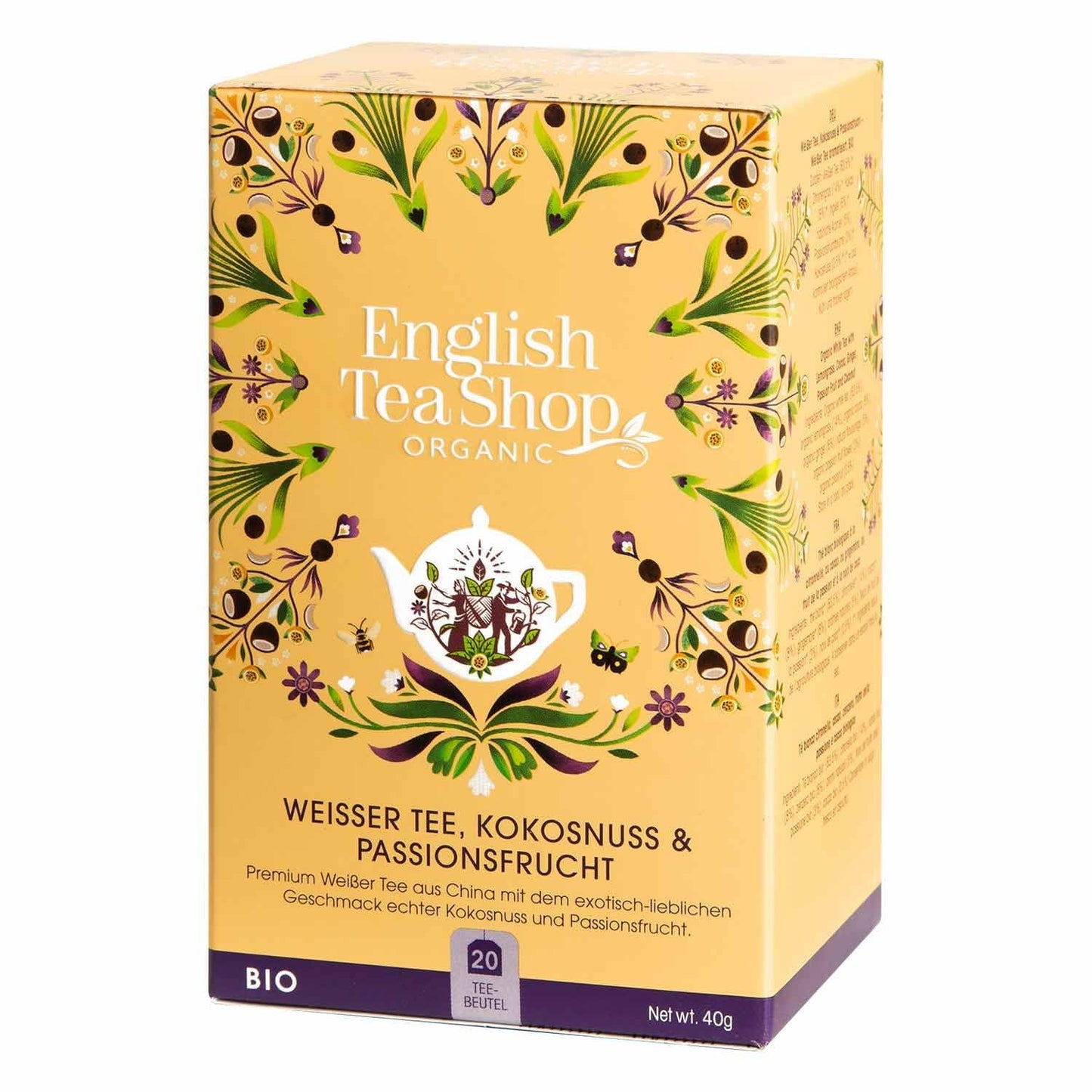 ETS - Té blanco, coco y maracuyá, BIO, 20 bolsitas de té