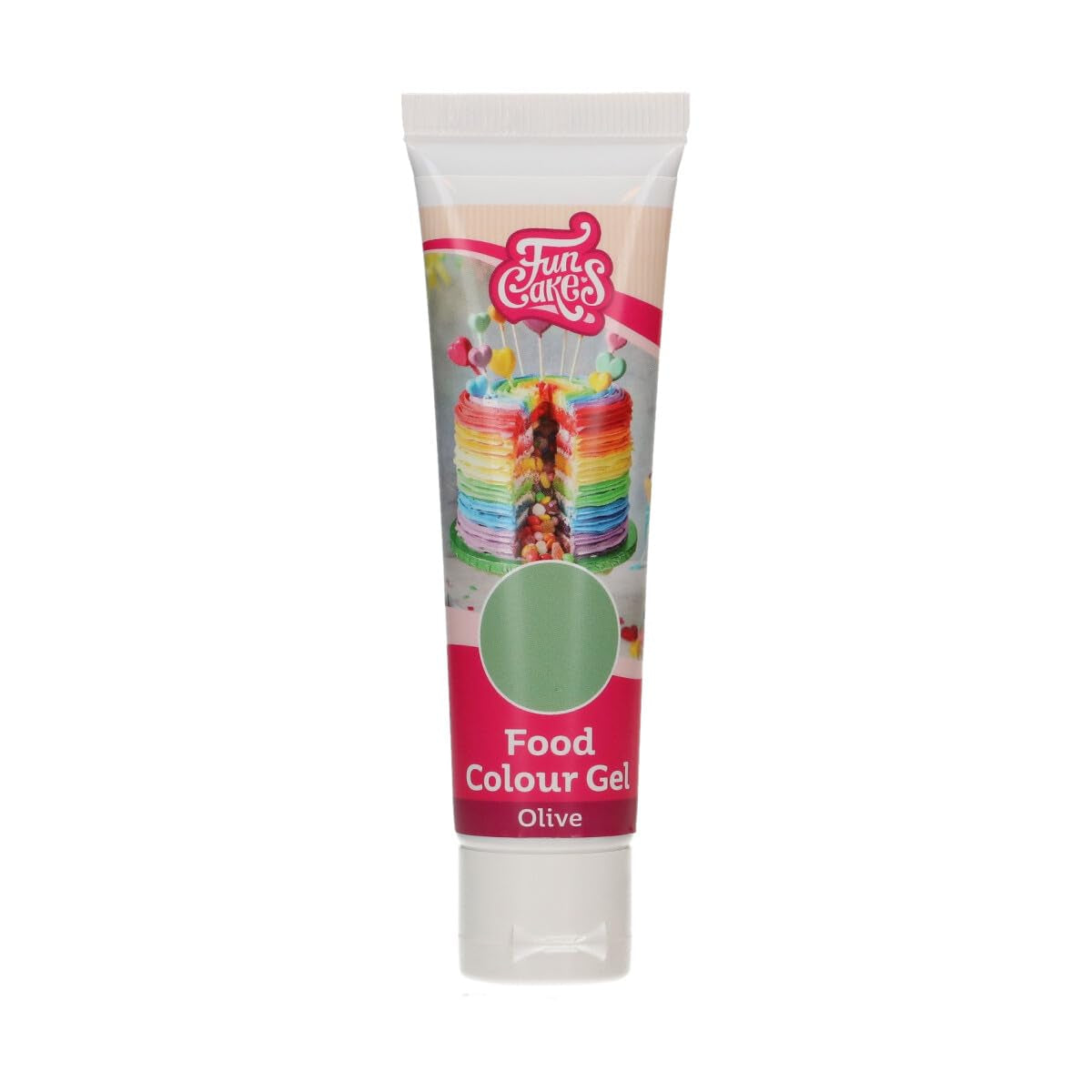 Colorante alimentario Gel Olivo Funcakes: Colorante alimentario altamente concentrado para masas, natas, fondant y mazapanes. Fácil dosificación. Una sola gota para crear colores vibrantes. Halal. 30 gramos.