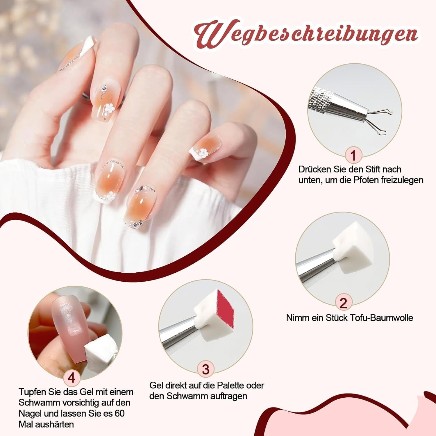 KASURE 300 piezas Nail Art Schwamm, Metall Mit Greifer Nagel Pinsel, Nageldesign Zubehör Für Nail Art, Schwammpinsel Für Farbverlaufs-Nageldesign