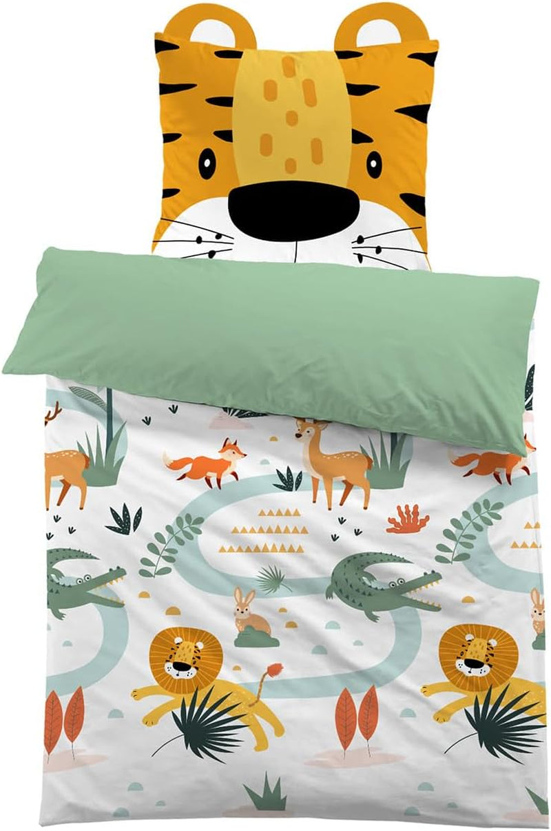 Ropa de cama microfibra 3D, animales, unisex Ropa de cama infantil Naty Shop León con orejas 135×200+80×80