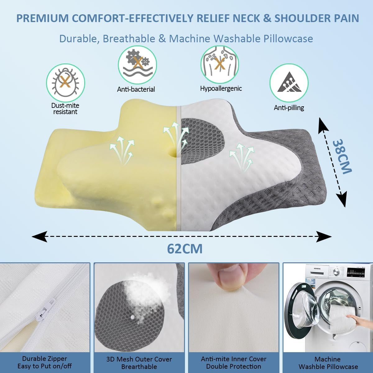 Topmener Almohada Ortopédica Viscoelástica, Almohada Cervical Ajustable, Almohada Ortopédica Ergonómica con Forma de Mariposa para Soporte del Cuello Durante el Sueño, Almohada para Dormir Boca Arriba y Boca Abajo Almohadas Ortopédicas Cervicales Naty Shop