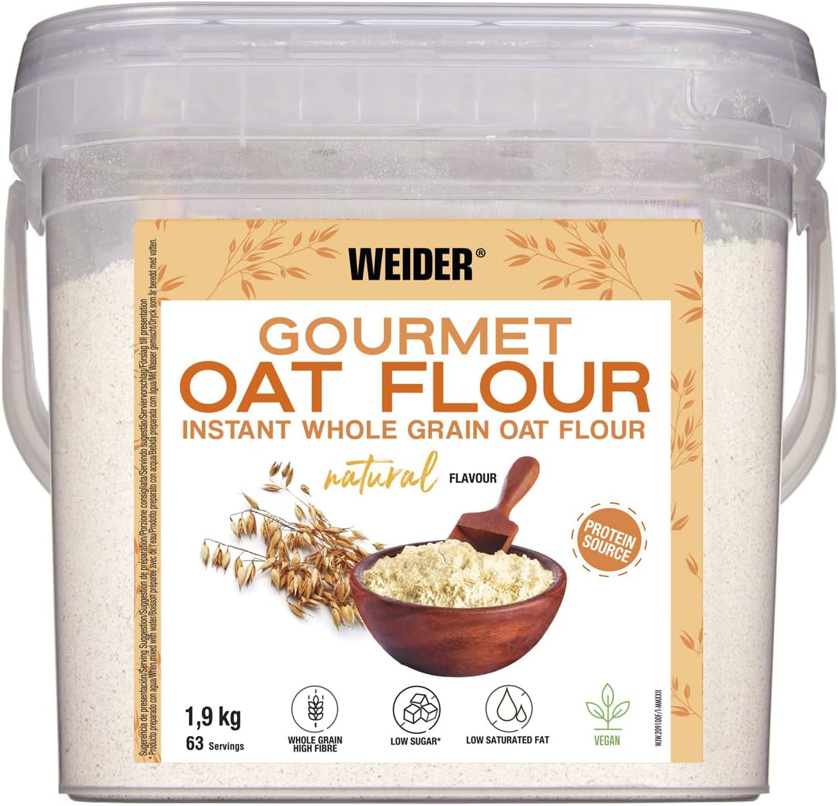 Avena Weider Gourmet (1,9 kg) sabor brownie. Avena integral. Fuente de proteínas baja en azúcar.
