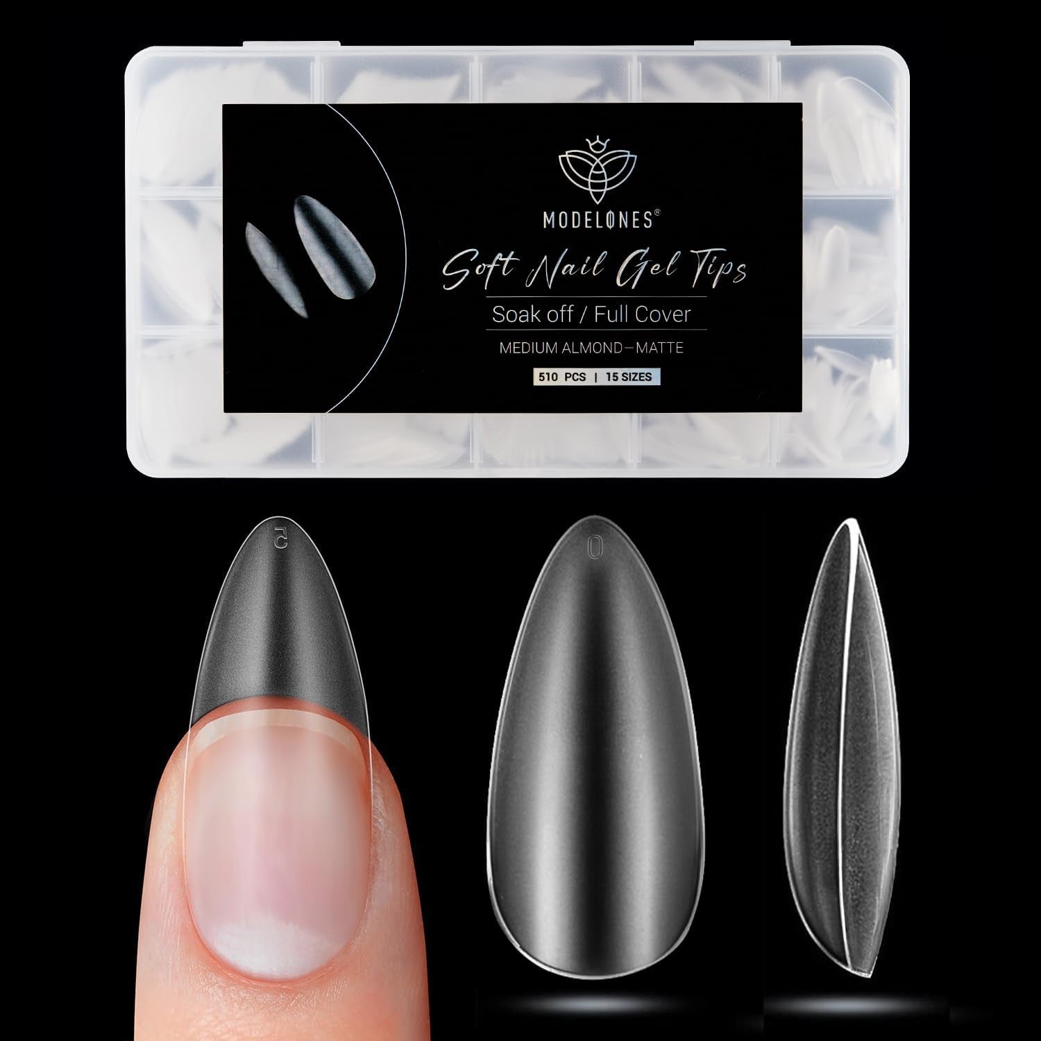 Modelones Puntas de Uñas 510 Piezas - Juego de Puntas de Uñas de Cobertura Completa, Juego de Puntas de Gel, Puntas de Uñas de Resina PMMA Prepulidas, Uñas Artificiales para Pegamento en Nail Art DIY, Squoval Corto