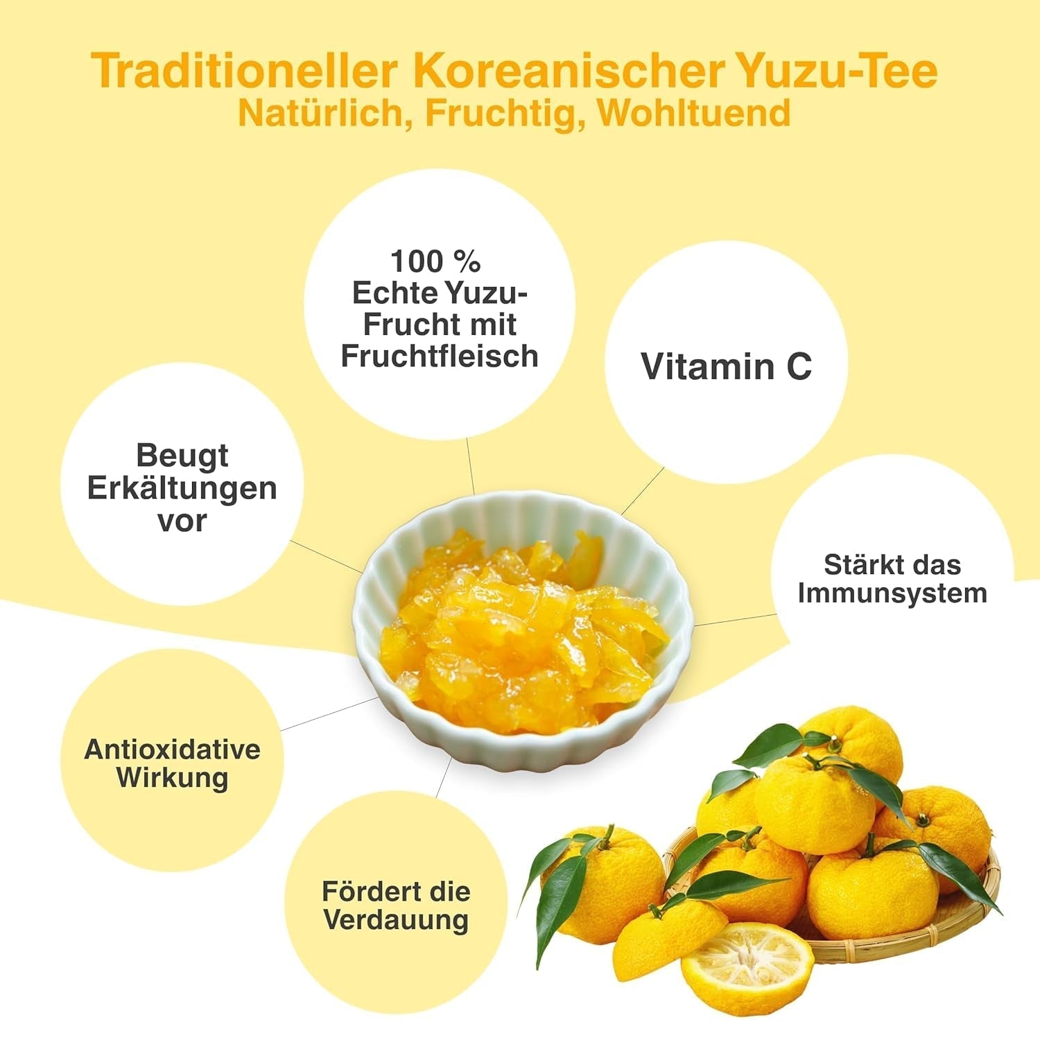 Bebida coreana Easycookasia – Té Yuzu | Afrutado, dulce y cítrico | Con vitamina C | Para té, limonada, cócteles y postres | Descubre la cultura asiática del té (500g)