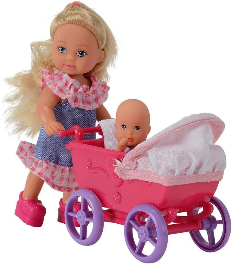 Simba 105736241 Evi Love Walk Doll 2 Muñeca Evi surtida con muñeca bebé con cochecito para muñecas incluidos accesorios Muñeca de moda 12 cm para niños a partir de 3 años