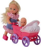 Simba 105736241 Evi Love Walk Doll 2 Muñeca Evi surtida con muñeca bebé con cochecito para muñecas incluidos accesorios Muñeca de moda 12 cm para niños a partir de 3 años