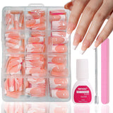 Juego de uñas postizas, 240 piezas de uñas cuadradas cortas, modelo de gel suave, degradado blanco desnudo, pegamento natural falso en uñas postizas para mujeres DIY (degradado desnudo, 240X)