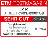 CASO B 1800 Powerblender-Set - Batidora con base, 28.000 U/Min, Vaso de vaso 1,75 L, Inkl. Trinkflasche Und Zerkleiner, Mezclador Testsieger Mit Sehr Gut, Edelstahl Naty Shop