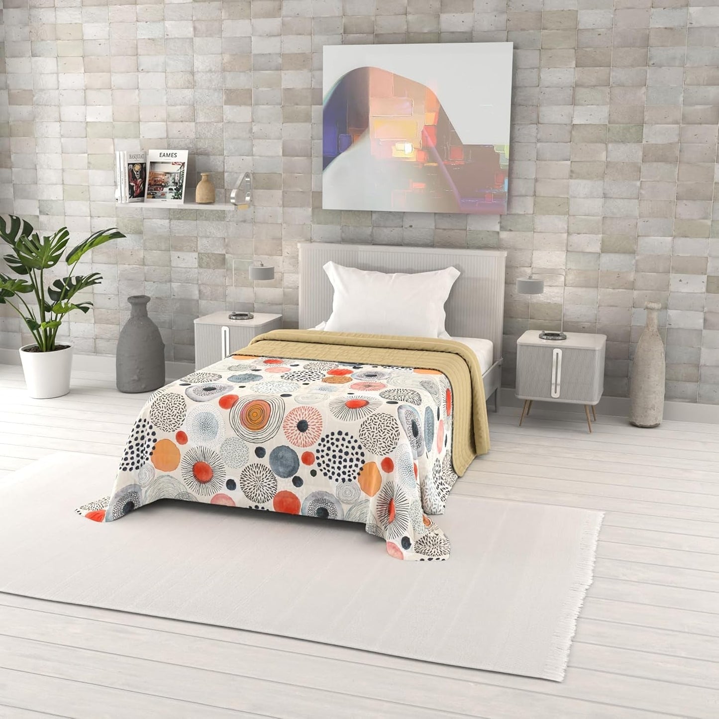 Colcha Verano Estampada Fantasía, Relleno Poliester, Pétalos, 260X270Cm Edredones y edredones Naty Shop Acquerello 170X270Cm