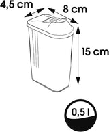 Caja vertedora keeeper para suministros secos, tapa dosificadora de ajuste continuo, plástico, 500 ml, 8 x 4,5 x 15 cm, Paola, blanco Cajas de almacenamiento de alimentos Naty Shop