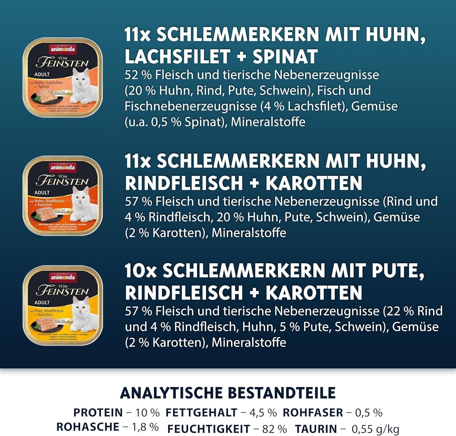 animonda Vom Feinsten Adult Gourmet Variety (32 x 100 g), comida húmeda sin cereales y sin azúcar para gatos adultos con un irresistible núcleo gourmet.