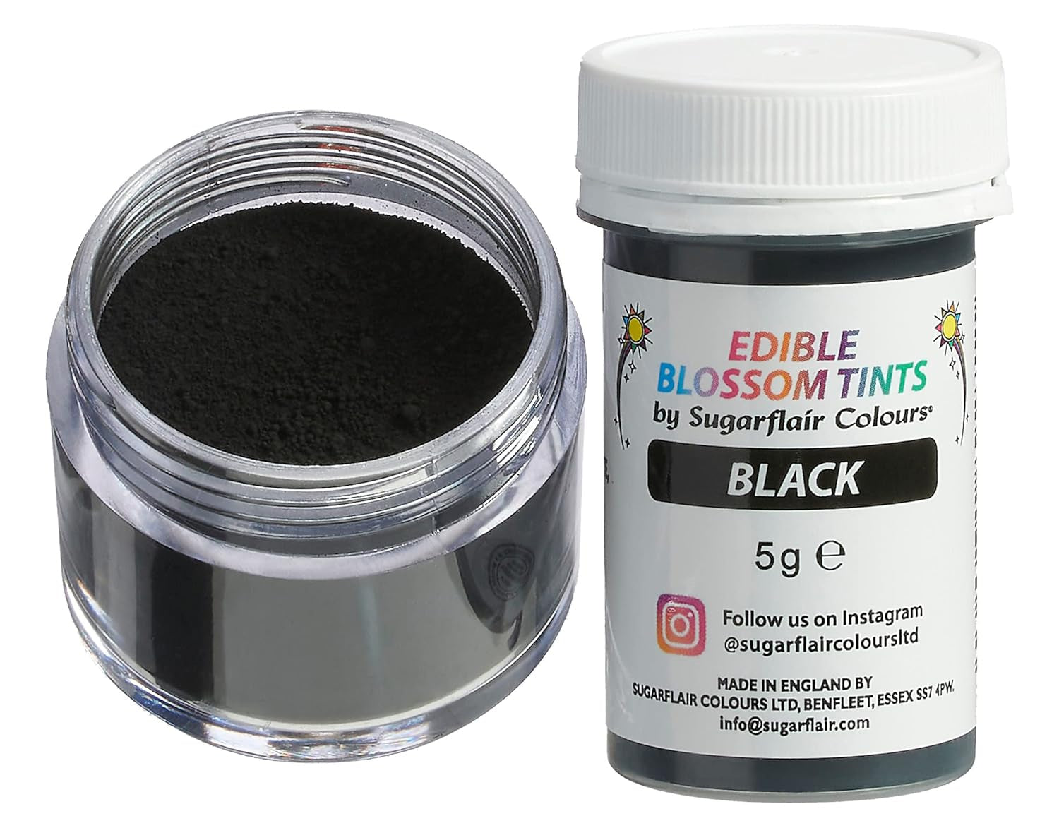 Sugarflair Blossom Tint Dust Black Food Coloring Powder - Colorante alimentario en polvo para decoración de pasteles, fondant, glaseado, chocolate, crema de mantequilla, macarons y más - 5G
