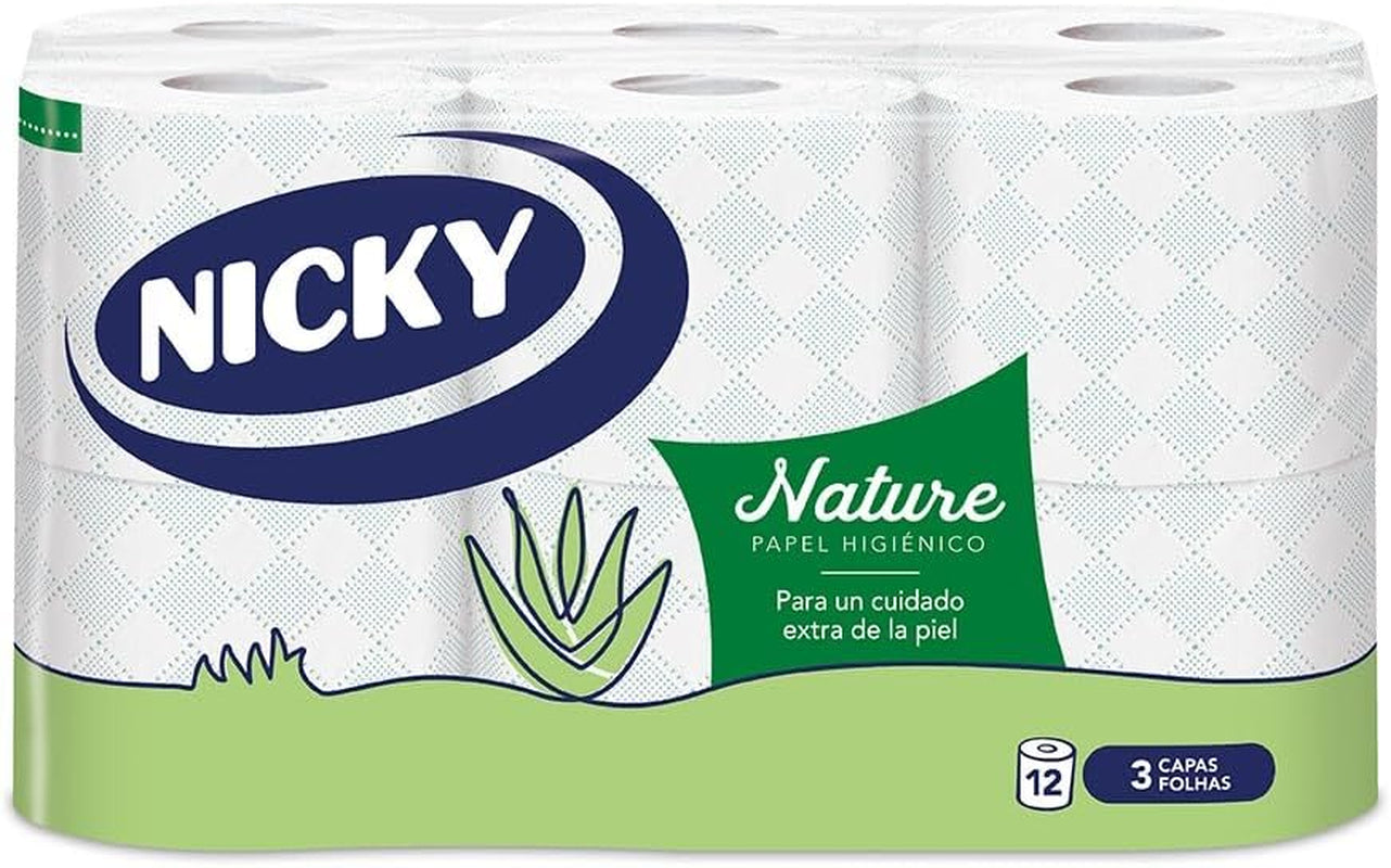 Papel higiénico Nature, 12 rollos, 3 capas.