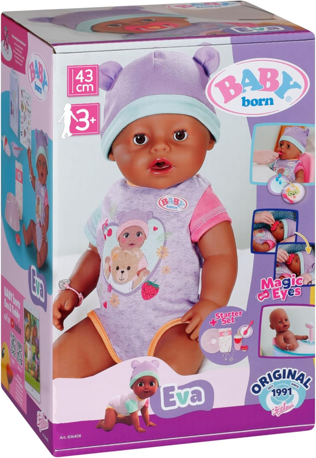 BABY Born Eva - muñeca bebé 43 cm - 10 funciones incluidos accesorios y colchón - Funciona completamente sin pilas - Apto para niños a partir de 3 años