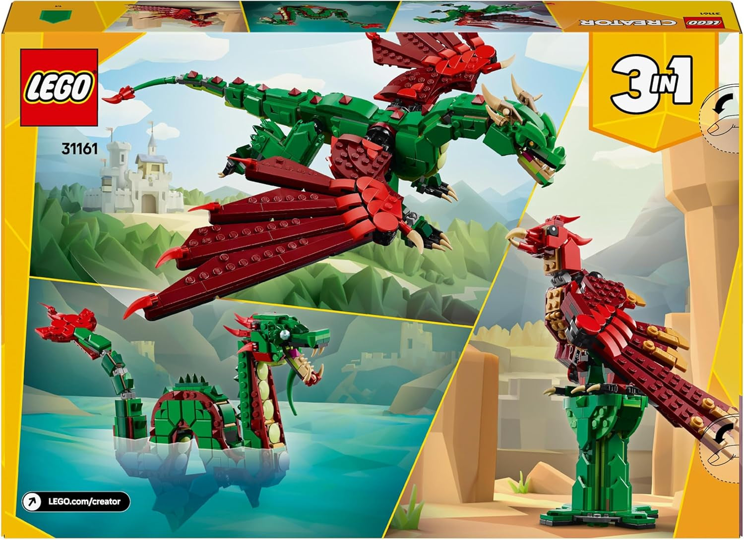 LEGO Creator Dragón Verde 3 en 1 - Juguete - Se convierte en serpiente marina o fénix - Juguete de construcción de animales para niños - Regalo para niños y niñas a partir de 9 años 31161 Juegos de construcción Besuche den LEGO-Store