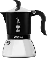 Bialetti Fiammetta Cafetera de inducción, 2 tazas (100 ml), apta para todo tipo de fuegos, diseño elegante, negra