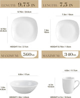 MALACASA Vajilla para 4, Vajilla de Porcelana Blanca de 16 Piezas, Vajilla Moderna con 4 Platos Llanos, Platos de Postre, Platos y Tazas Suma, Serie ELISA