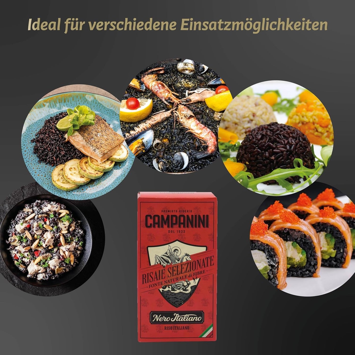 RISO NERO Arroz Negro RISERA CAMPANINI 500g de Italia Arroz Oriental