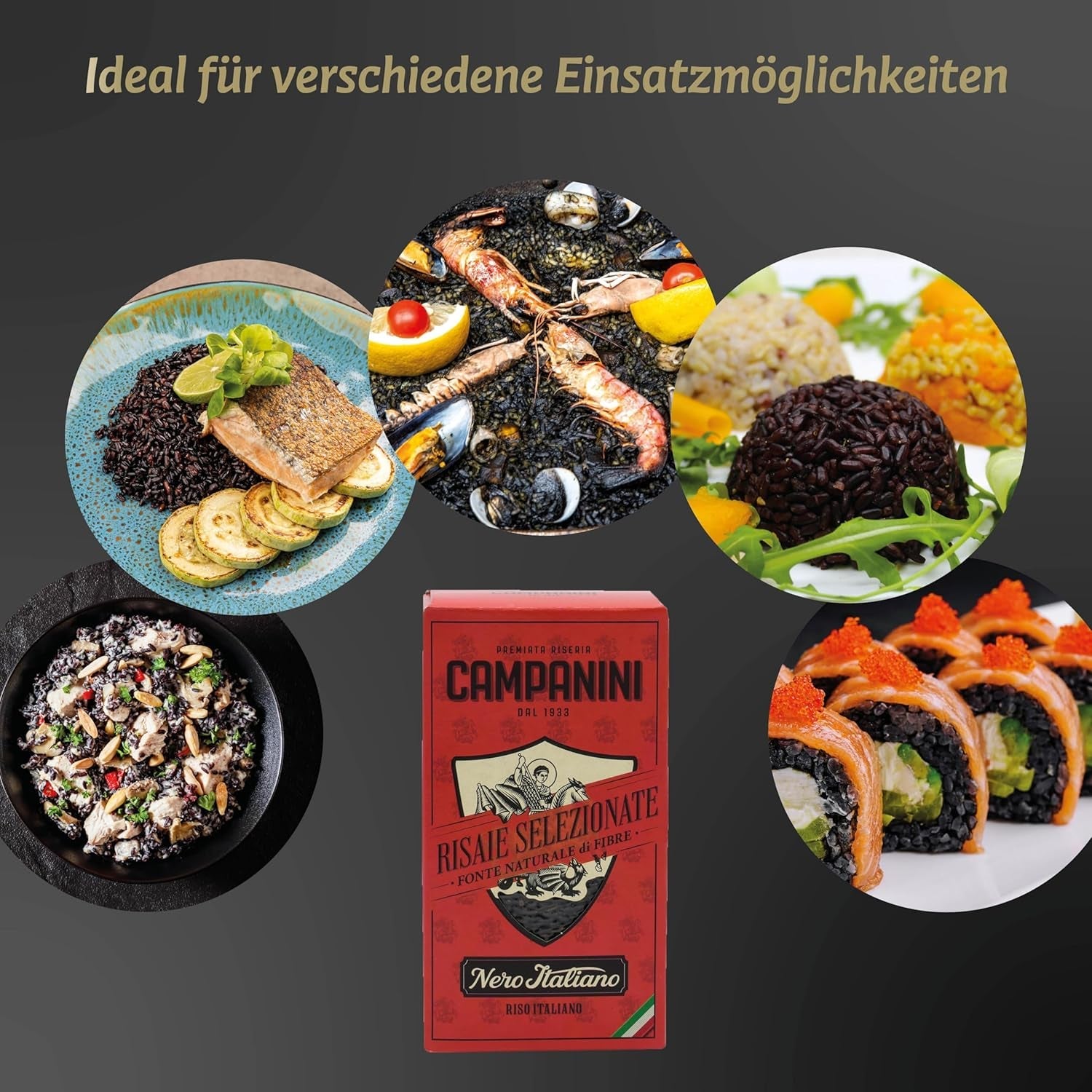 RISO NERO Arroz Negro RISERA CAMPANINI 500g de Italia Arroz Oriental