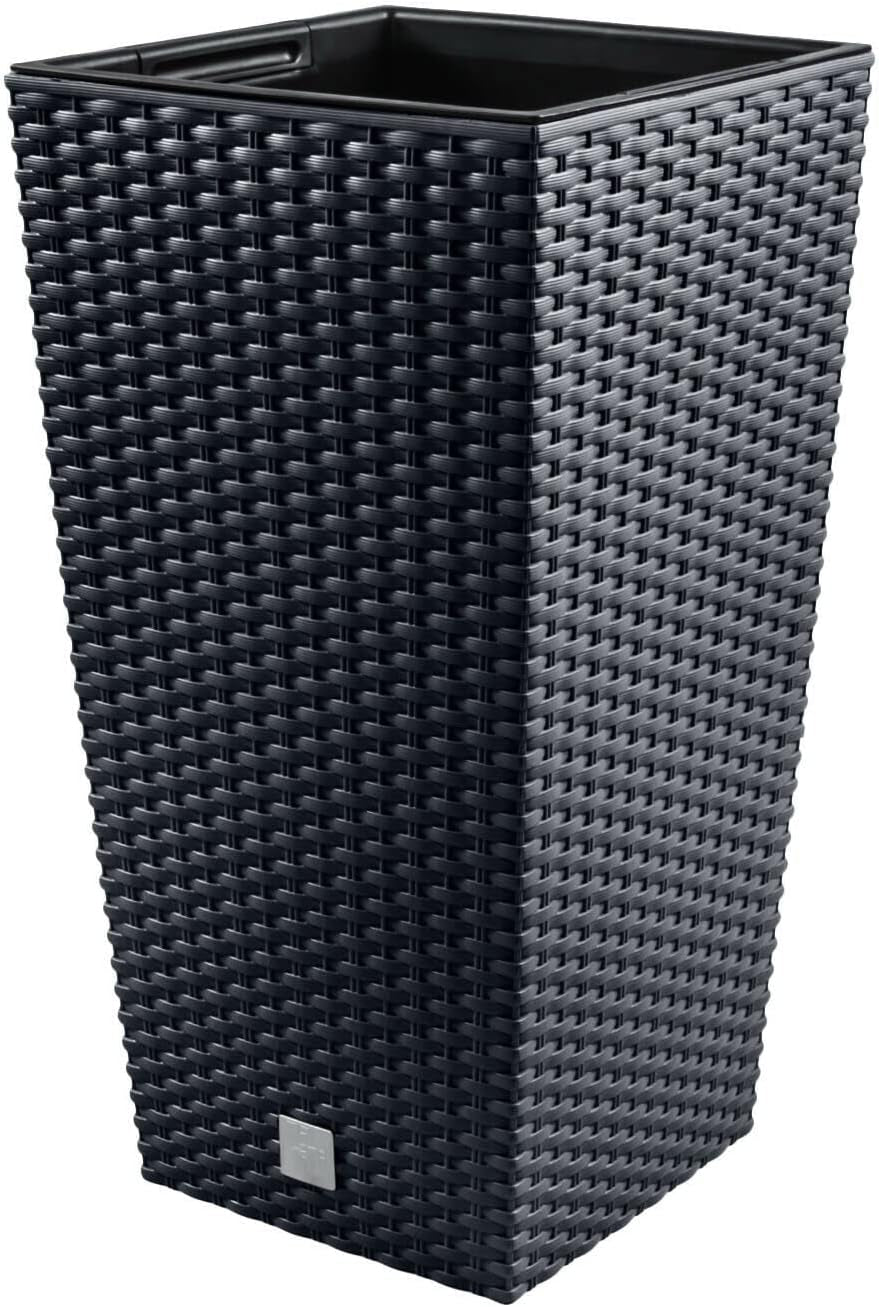 Macetas Prosperplast imitación ratán/macetas con inserto | 26,5x26,5x50cm | antracita | resistente a la intemperie y a los rayos UV | de plástico resistente | para interior y exterior