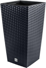 Macetas Prosperplast imitación ratán/macetas con inserto | 26,5x26,5x50cm | antracita | resistente a la intemperie y a los rayos UV | de plástico resistente | para interior y exterior