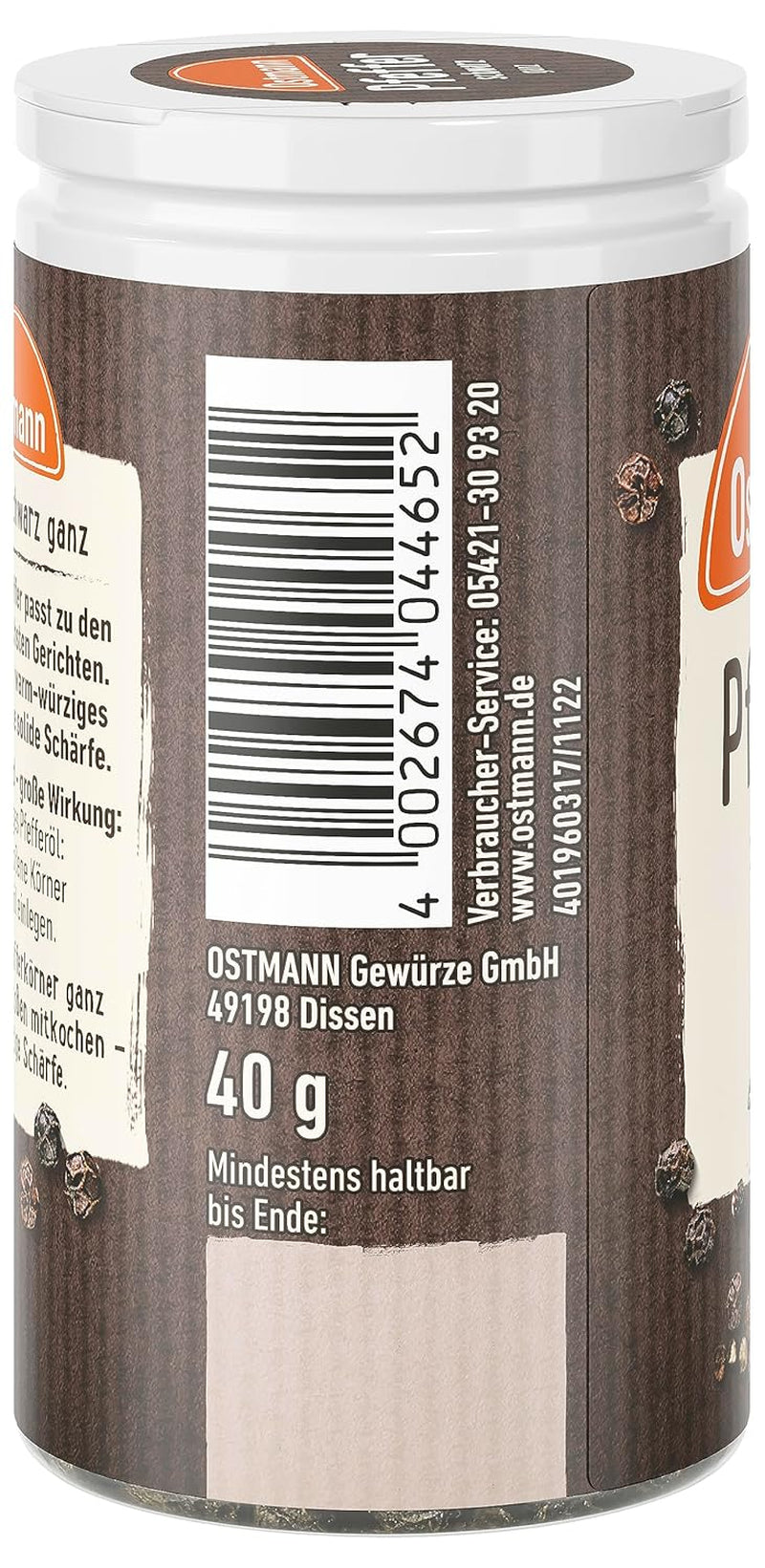 Ostmann Gewürze - Pfeffer schwarz ganz | 40 g en Der Streudose