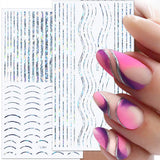 12 hojas de pegatinas autoadhesivas para uñas con líneas de brillo láser, pegatinas holográficas, pegatinas para uñas con rayas de bronce, líneas francesas, lazos curvos, líneas onduladas, pegatinas para uñas, accesorios para decoración de uñas
