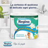 Regina Cartacamomilla - 8 Rollos de Papel Higiénico, 300 Hojas Esponjosas, 3 Capas, Suave y Firme, Envase de Papel Reciclable