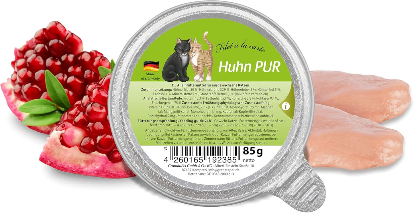 GranataPet Filet a la carta Pollo PURE, comida húmeda para gatos, trozos de filete sin cereales, comida para gatos sin azúcares añadidos, alto contenido en carne, 6 x 85 g