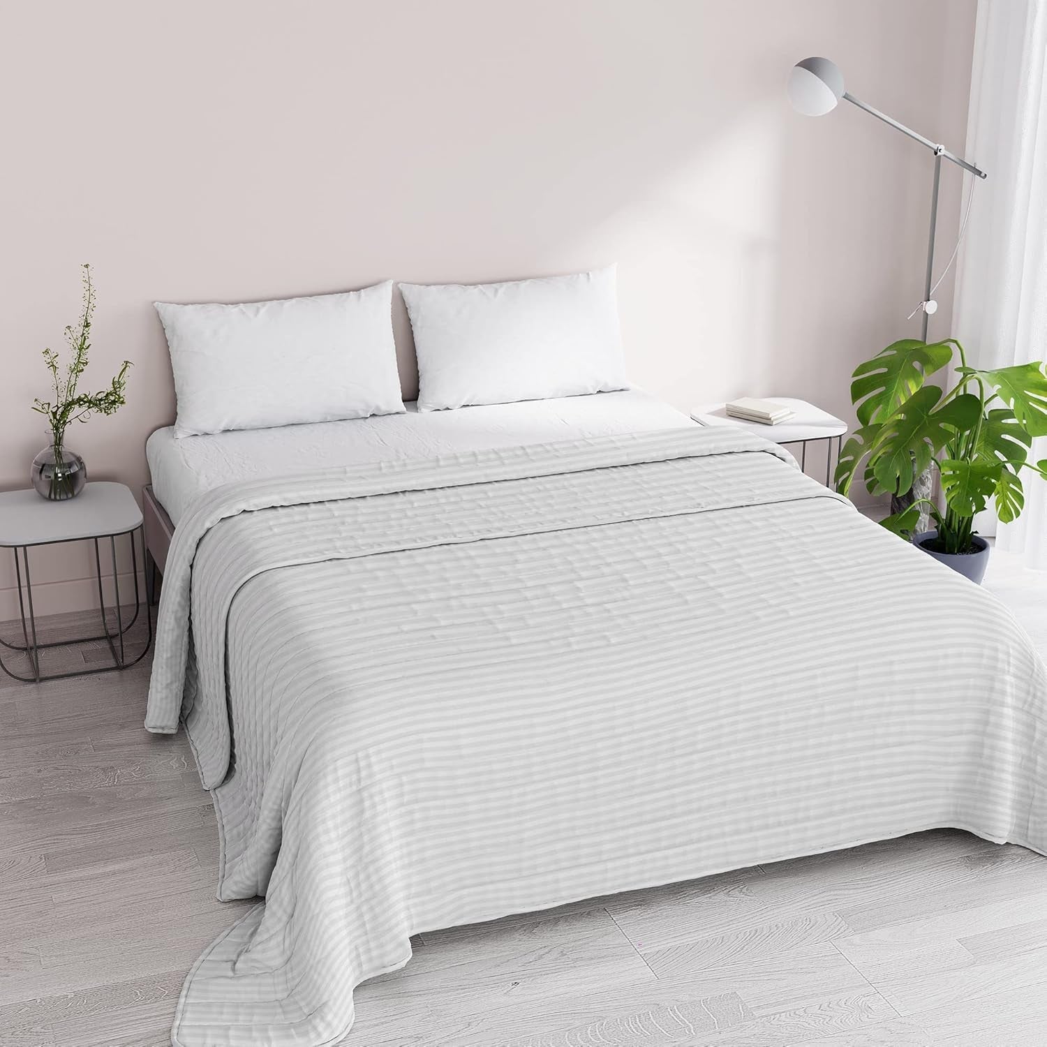Colcha de verano Satin Stripes, poliéster, crema, 260X250 Cm Edredones y edredones Naty Shop Blanco 260X250 Cm