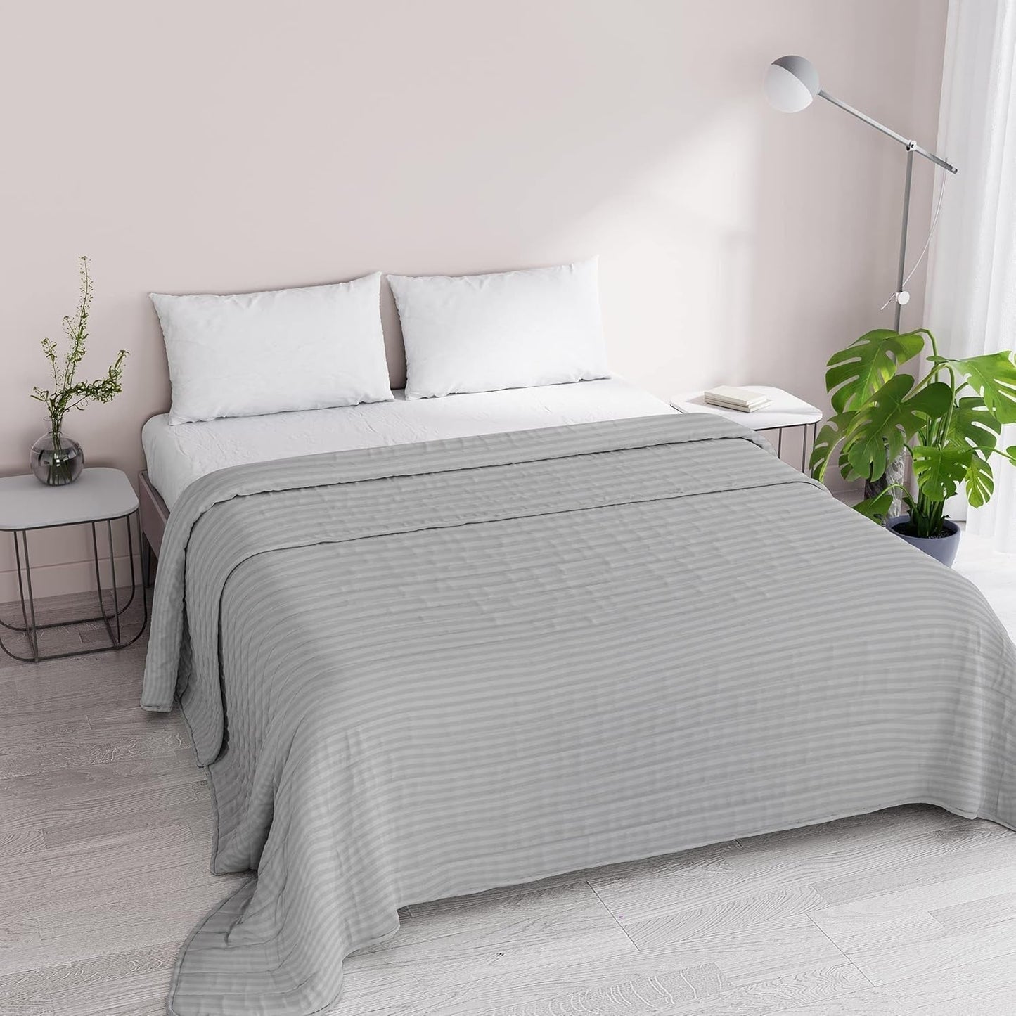 Colcha de verano Satin Stripes, poliéster, crema, 260X250 Cm Edredones y edredones Naty Shop Gris claro 260X250 Cm