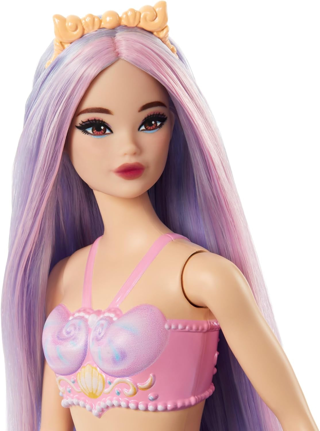 Muñeca Barbie Sirena con Diadema y Cabello Elegante Rosa y Lila, Top de Concha y Aleta de Cola Azul Lavanda, HRR06 Naty Shop Muñecas
