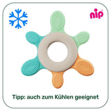 nip – Anillo de dentición | Mordedor sostenible para bebés a partir de 3 meses, elaborado con más de un 65% de materias primas naturales. Para un suave masaje de encías, lengua y dientes | Rojo/Verde/Naranja
