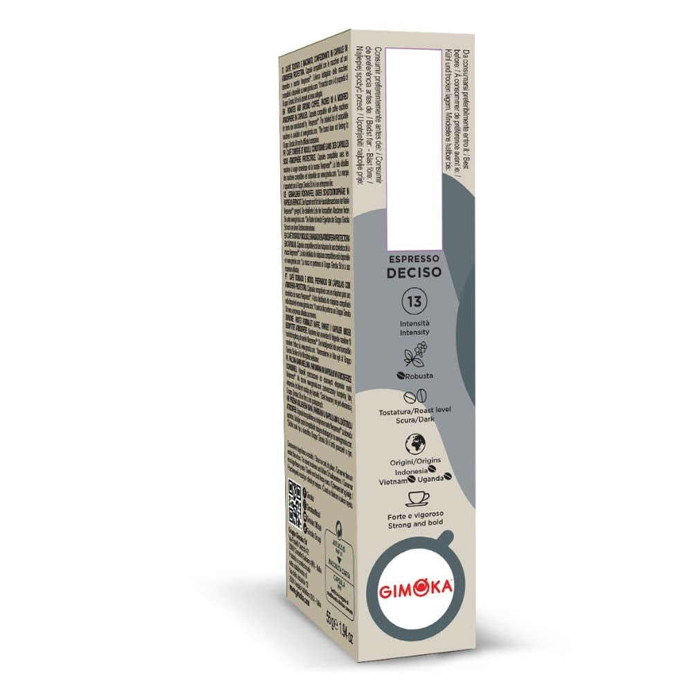 Gimoka Kaffeekapseln Espresso Deciso, Intensität 13/13-100 Kapsel - Compatible con Nespresso* Haushalts-Espressomaschinen - 100 Stück (10 x 10 Getränke) - Hergestellt in Italien