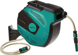 Amazon Basics Enrollador de manguera de pared con manguera, enrollado automático, 15 m, verde marino, negro