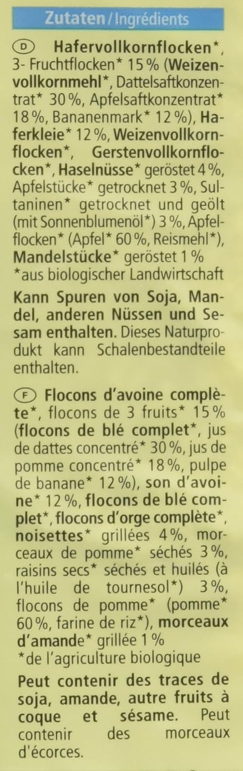 Muesli Bircher ecológico, vegano (1 x 500 g)