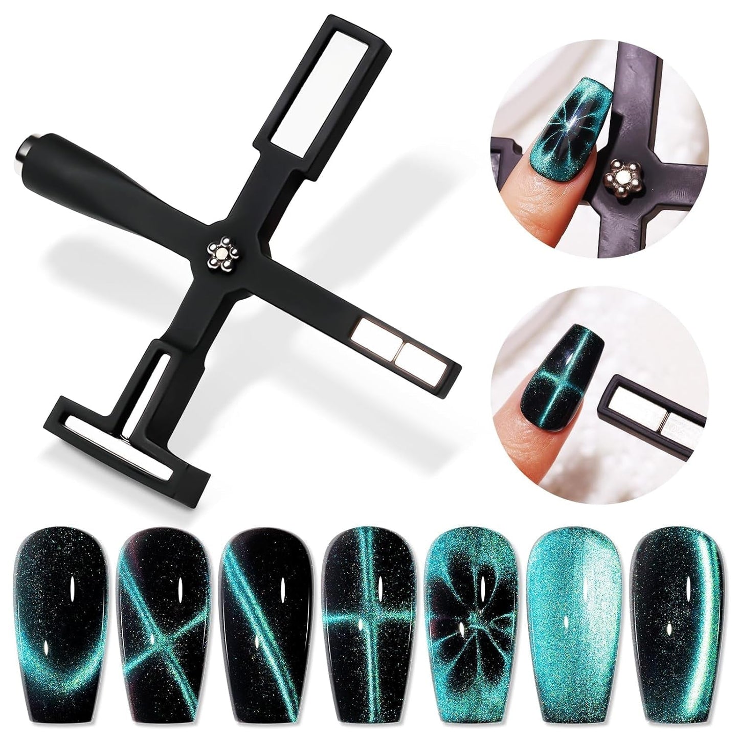 SUPWEE Herramienta de imán de uñas 5 en 1, imán de ojo de gato rosa para uñas multifunción, imán magnético 3D DIY Magic Stick Pen Set Nail Art Magnet Stick para Nail Art Diy-Zubehör