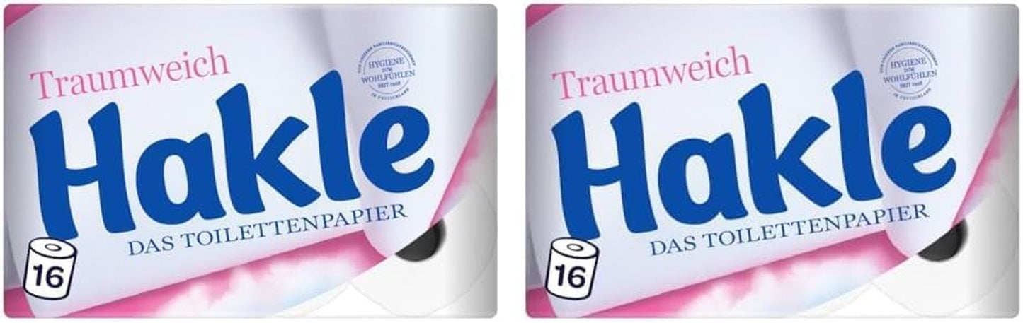 Papel higiénico Hakle Traumweich - 16 rollos, limpieza suave para el bienestar (paquete de 2)