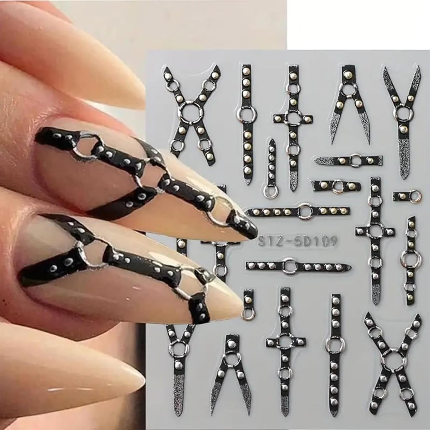 2PCS 5D En Relieve Gótico Punk Nagelsticker, Nagel Sticker Selbstklebend Kreuz Und X-Form Halloween Nagelaufkleber, Nageldesign Zubehör Für Damen Nail Art