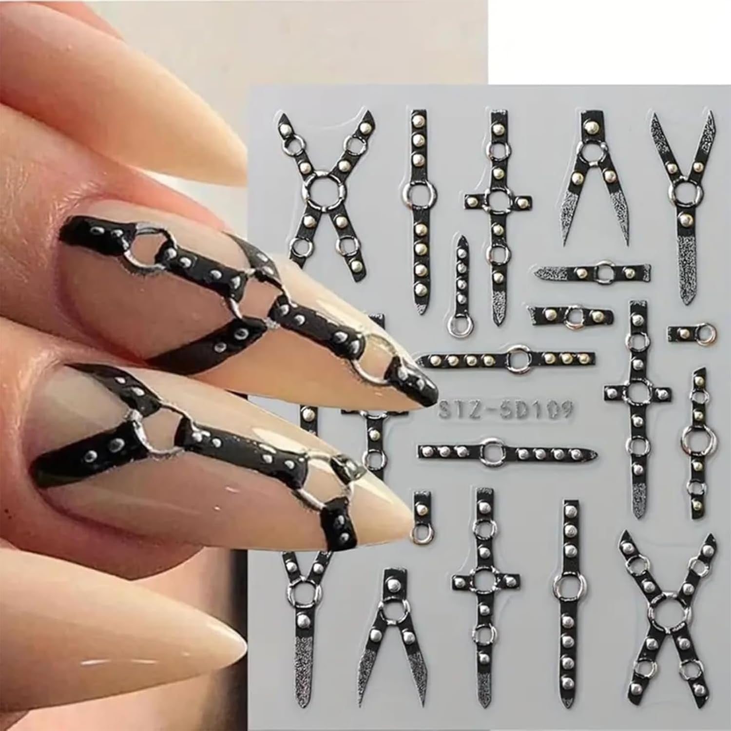 2PCS 5D En Relieve Gótico Punk Nagelsticker, Nagel Sticker Selbstklebend Kreuz Und X-Form Halloween Nagelaufkleber, Nageldesign Zubehör Für Damen Nail Art