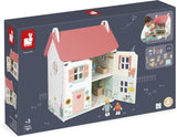 Janod - Mi primera casa de muñecas de madera - 10 accesorios - Muebles para muñecas - Puertas magnéticas y techo desmontable - Juguete de madera certificado FSC - A partir de 3 años