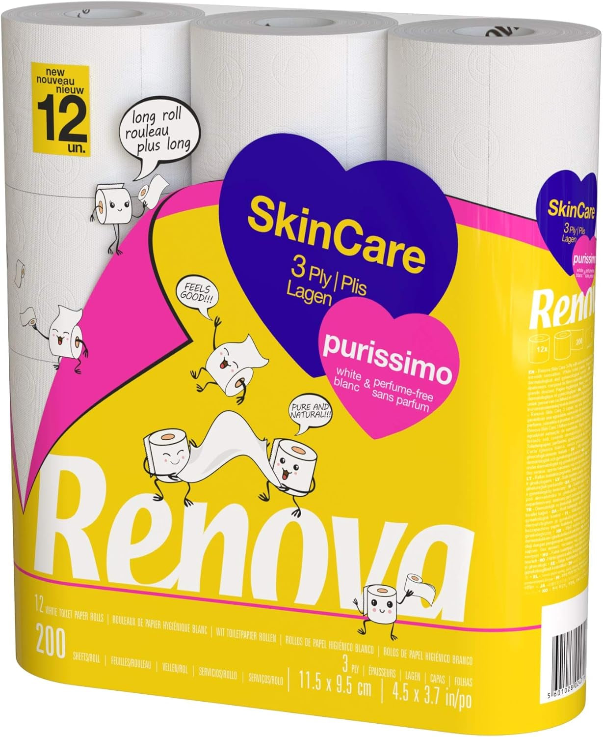 Papel higiénico Renova Skincare Purissimo, 12 rollos, blanco