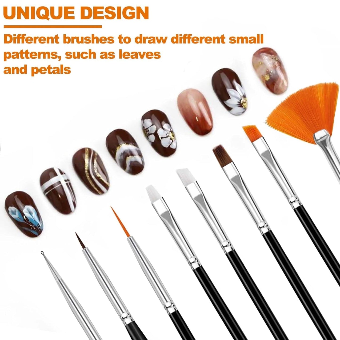 Hanyousheng Juego de 20 pinsel para uñas, 15 pinsel para diseño de uñas, 5 herramientas para puntear uñas para diseño de uñas DIY