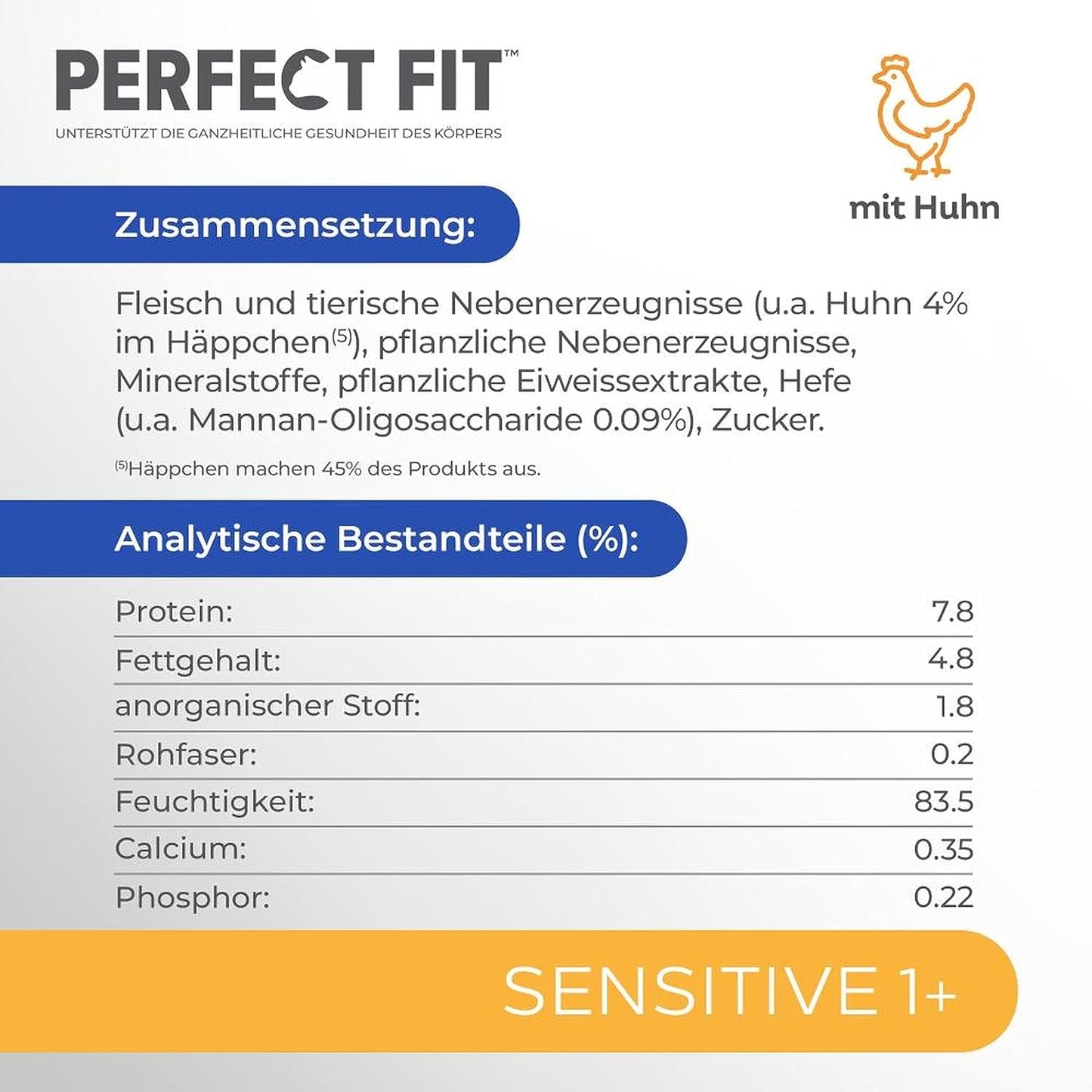 Comida húmeda para gatos Perfect Fit Sensitive 1+ con pollo en salsa, 12 sobres, 12 x 85 g - Comida húmeda premium para gatos sensibles a partir de 1 año, sin trigo ni soja, para favorecer la digestión