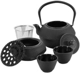 Juego de té tradicional de hierro fundido Dimono: tetera, calentador y 2 tazas de té.