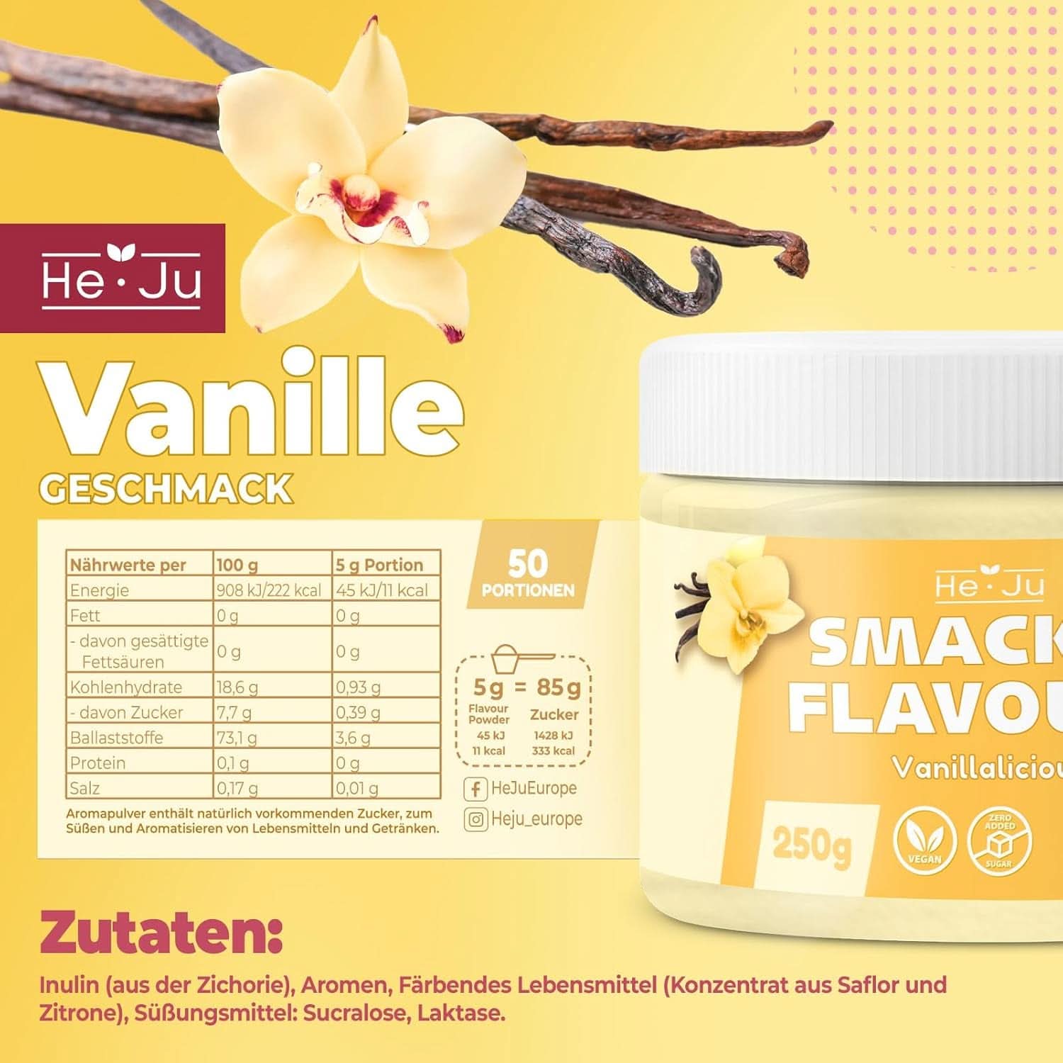 He-Ju, Polvo con sabor a vainilla, 250 gramos Tienda Aromas Naty