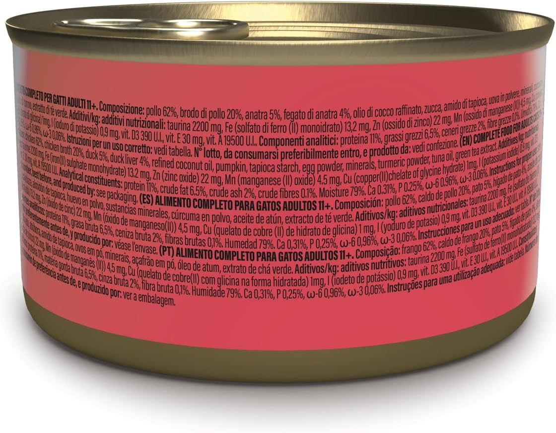 Silver Pollo con Mousse de Pato y Filetes, Alimento Húmedo Completo para Gatos Mayores, Sin Cereales, Apoyo Inmunológico, Fuente de Humedad, 12 x 70 g