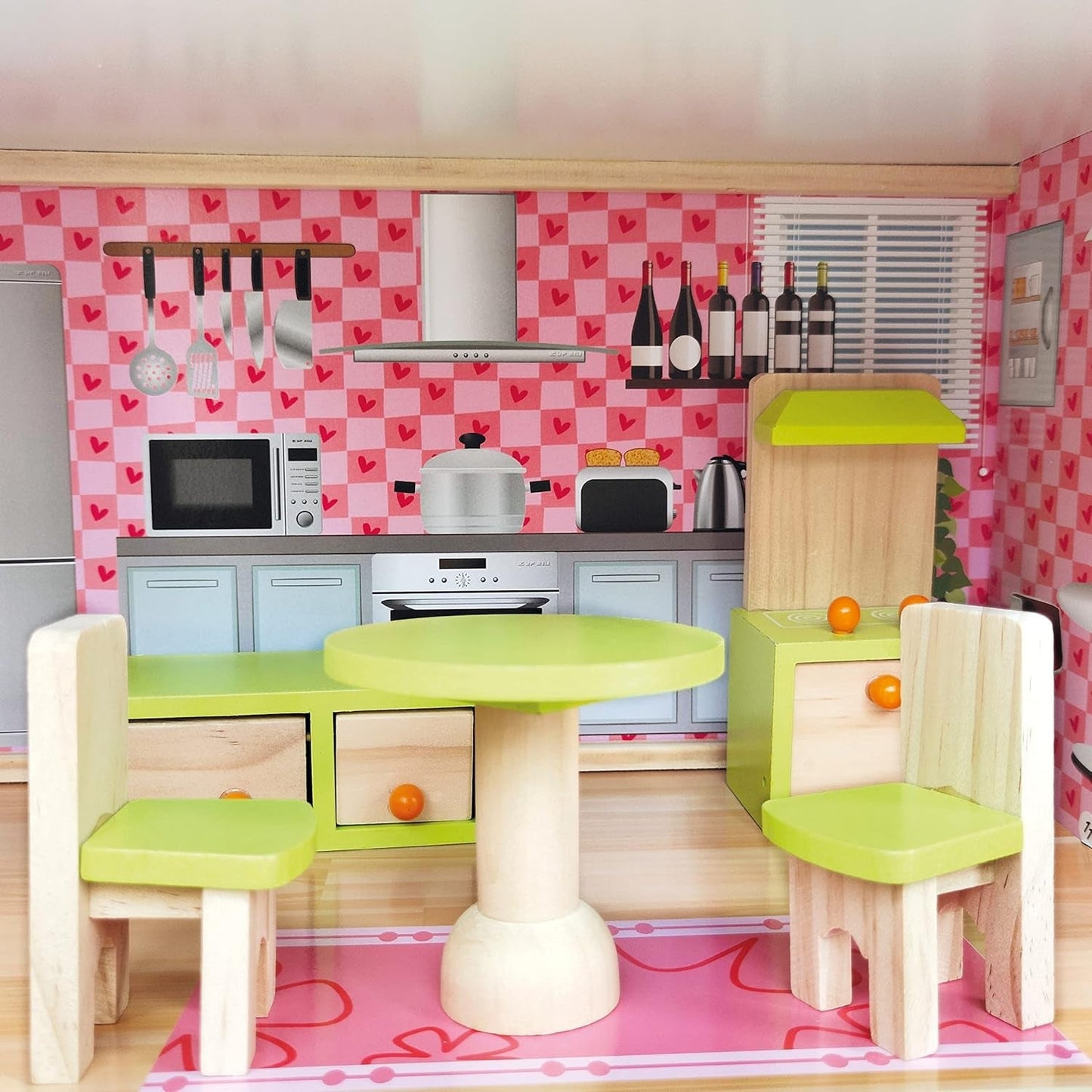 Bino World of Toys Casa de muñecas con balcón, Juguete para niños a partir de 3 años, con 3 plantas, escaleras, 4 habitaciones y balcón incl. 15-TLG. Accesorios, Para fomentar las habilidades de los niños, Diseño rosa Naty Shop casas de muñecas