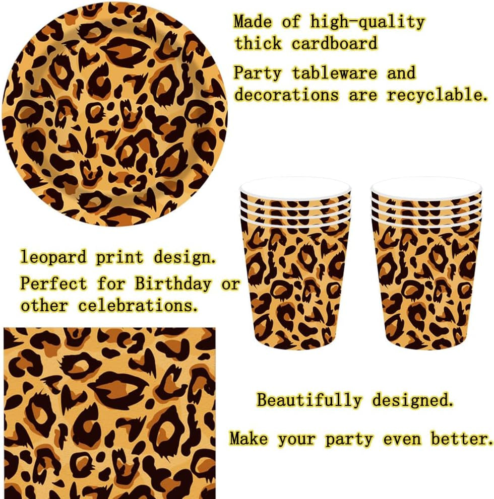 Patrón de leopardo Party Geschirr Kindergeburtstag Deko Geburtstag Party Geschirr Dschungel Pappteller Becher Servietten Babyparty Tischdeko Set